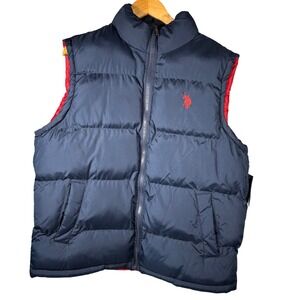 NWT US Polo Assn Mens Puffer Vest Navy Blue Red Logo Quilted Full Zip